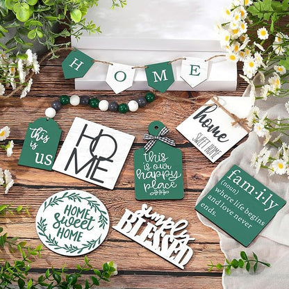 11 Pcs Home Tiered Tray Decor Spring Ustic Farmhouse Tiered Tray Decorations Set Home Wooden Signs Vintage Farm Animal Farmhouse Tabletop Wood Signs for Kitchen Table Shelf Decor