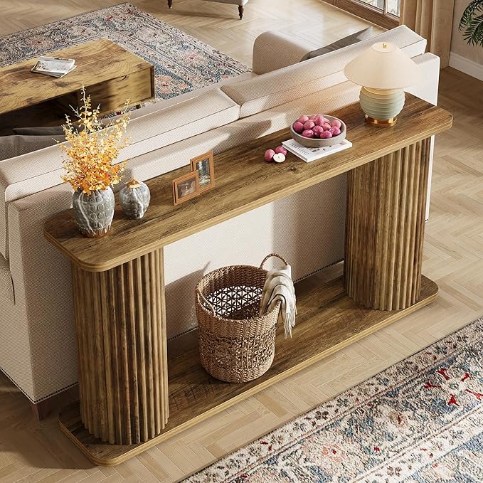 Tribesigns 63" Long Console Table, Mid Century Modern Behind Couch Sofa Table with Shelves, 2-Tier Entryway Table for Hallway, Entrance, Foyer, Living Room