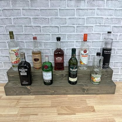 Tiered Bottle Shelf | 2 Tier Liquor Bottle Display | Bar Organization | Display Shelf | Wine Shelf | Bar Display | Kitchen Counter Shelf (42, Weathered Grey)