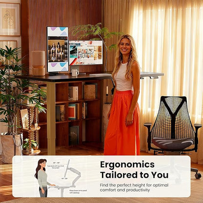 ErGear Height Adjustable Electric Standing Desk, 31.5 x 18.9 Inches Sit Stand up Desk, Memory Computer Home Office Desk with Two-Piece Desktop (Black & Gold Frame)