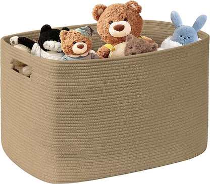 SunNewt 100L Extra Large Wicker Laundry Basket for Living Room Storage,Boho Woven Cotton Rope Baskets for Kids Toy,Gifts,Square Blanket Hamper for Bedroom Dirty Clothes,Jute