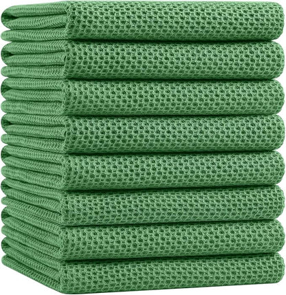 Homaxy 100% Cotton Oversized Waffle Weave Kitchen Dish Towels, Ultra Soft Absorbent Quick Drying Cleaning Towel, 20x28 Inches, 8-Pack, Grass Green