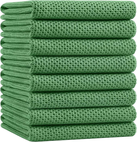 Homaxy 100% Cotton Oversized Waffle Weave Kitchen Dish Towels, Ultra Soft Absorbent Quick Drying Cleaning Towel, 20x28 Inches, 8-Pack, Grass Green