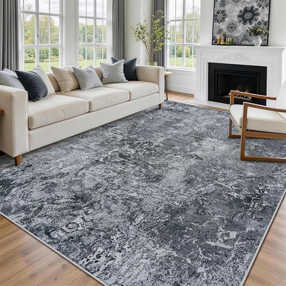 8x10 Area Rugs for Living Room Rug Washable: Abstract Large Rug for Dining Room Bedroom Carpet Non Slip 8 by 10 Indoor Modern Nursery Home Office Black