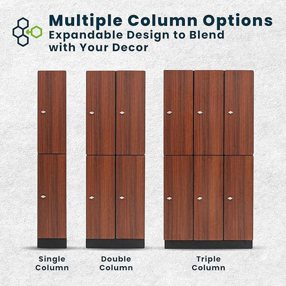 Alpine 2 Door Wooden Locker Cabinet - 72" Expandable Commercial Storage Lockers for Gym, Spa, Office & Golf Club - Includes Metal Base & Lock-Ready Handle, Single Column 2 Tier - Walnut