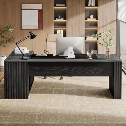 Tribesigns 78" L Shaped Executive Desk with Drawers, Large Office Computer Desk with Cabinet and Storage Shelves, Modern Business Furniture Sets Workstation for Home Office (Grey/Black)