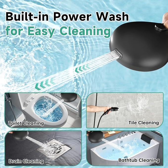 BRIGHT SHOWERS High Pressure Shower Head with Handheld, 9 Spray Settings Showerhead Built in Power Wash to Clean Tub and Pets, Extra Long 69" Hose, Adjustable Bracket, Matte Black