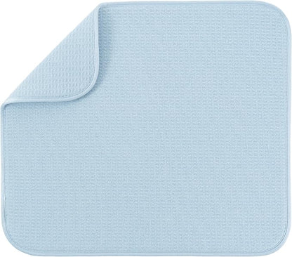 S&T INC. Dish Drying Mat, 16” x 18”, Absorbent Microfiber Kitchen Counter Mat, Dish Drying Pad for Dishes, Utensils, Pots and Pans, Large, Sky Blue
