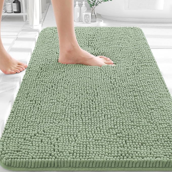OLANLY Bathroom Rugs 32x20, Extra Soft Absorbent Chenille Bath Rugs, Rubber Backing Quick Dry, Machine Washable Bath Mats for Bathroom Floor, Tub and Shower, Home Decor Accessories, Sage Green
