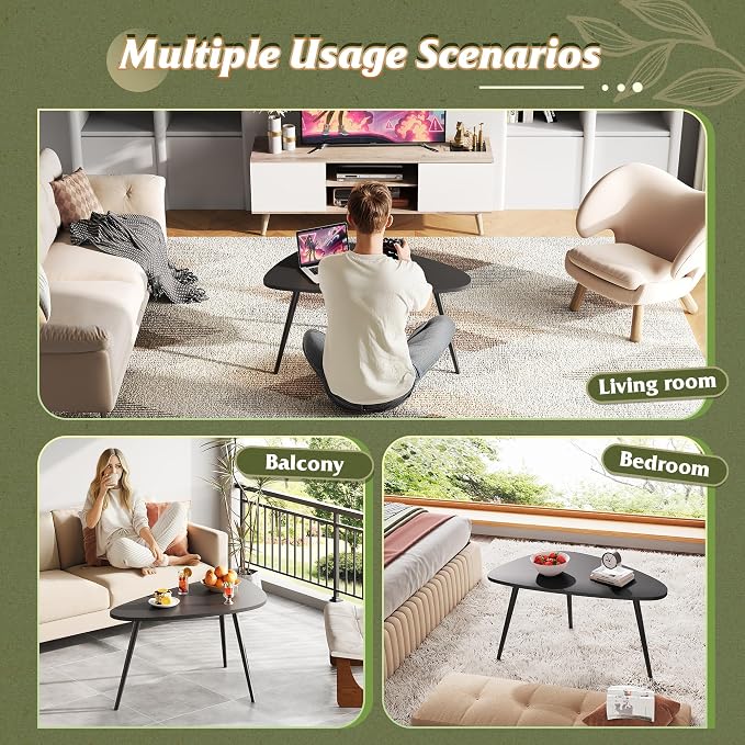 WLIVE Oval Coffee Tables, Modern Coffee Table for Living Room, Coffe Table for Small Space Home Office, Easy Assembly, 33.5" W x 18.9" D x 18.7" H (Black)
