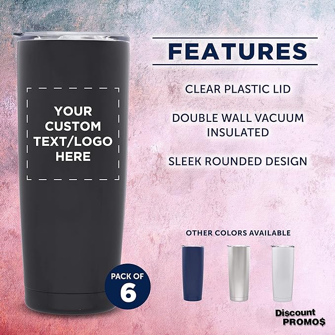 Custom Pipette Stainless Steel Coffee Tumblers 20 oz. Set of 6, Personalized Bulk Pack - Double Wall, Perfect for Coffee, Hot Cocoa, Other Hot & Cold Beverages - Black