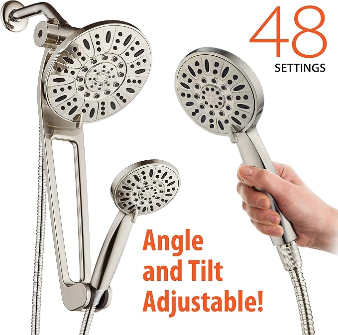 AquaDance High-Pressure 48-Mode 3-Way Shower Spa Combo with Adjustable 18-Inch Extension Arm, Brushed Nickel