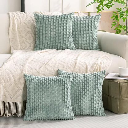 Set of 4 Aqua Decorative Throw Pillow Covers 22x22 Inch Corduroy Pillow Covers for Bed Couch Sofa Living Room Soft Square Cushion Cases