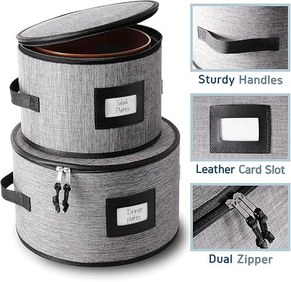 Fine China Storage Containers Hard Shell, 4 Piece Dish Storage Containers, Quilted Plate Storage Containers, Stackable Dish Organizer with Dividers, Dinnerware Storage for Moving and Seasonal Storage