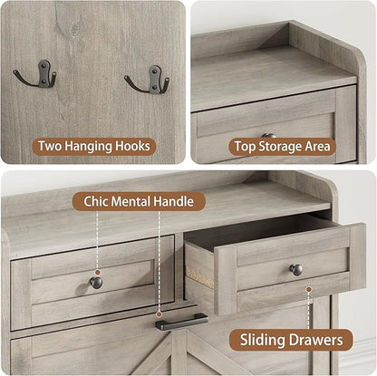 Shoe Cabinet with 3 Flip Drawers & 2 Top Drawers, 57" Tall Freestanding Narrow Wooden Shoe Storage Organizer for Entryway, Hidden Slim Shoe Rack for Front Door Entrance, Hallway, Living Room, Grey