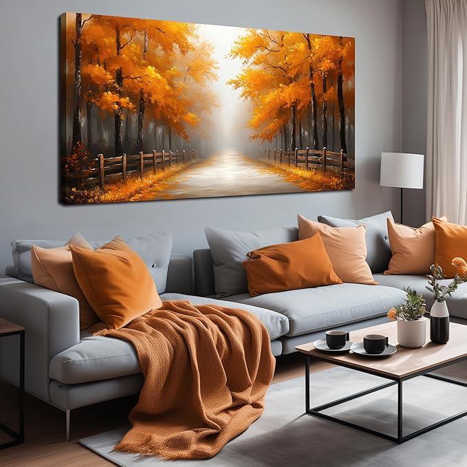 AUUZAIUA Forest Wall Art for Living Room Gold Misty Trees Landscape Large Artwork for Bedroom Office Modern Canvas Prints Ready to Hang 29"x58"
