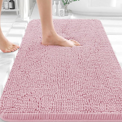 OLANLY Bathroom Rugs 30x18, Extra Soft Absorbent Chenille Bath Rugs, Rubber Backing Quick Dry, Machine Washable Bath Mats for Bathroom Floor, Tub and Shower, Home Decor Accessories, Dusty Rose