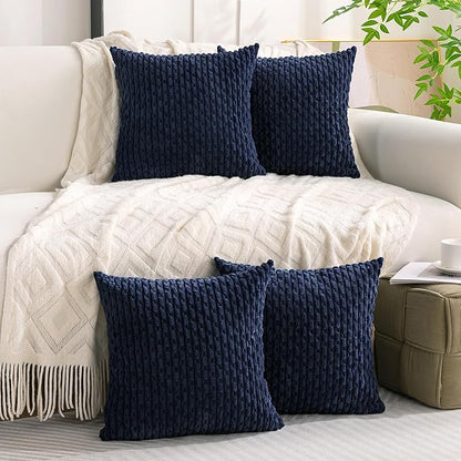 Set of 4 Navy Blue Decorative Throw Pillow Covers 24x24 Inch Corduroy Pillow Covers for Bed Couch Sofa Living Room Soft Square Cushion Cases