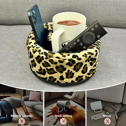 Xchouxer Couch Cup Holder Pillow, Sofa and Bed Organizer Caddy for Drinks, Remotes, Phones (Leopard)