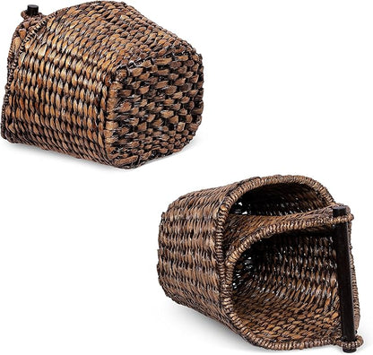 BIRDROCK HOME Seagrass Magazine and Bathroom Basket - Hand Woven Toilet Paper Holder with Pocket - Grey Wash - Stylish Decorative Design - Wooden Basket Décor - Dispenser