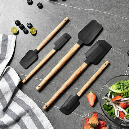 2016 New Year Healthy Cooking, 5 Pieces Silicone Scraper Set - Non-Stick Kitchen Scraper Tools, Heat Resistant up to 600°F, Food Grade Baking Utensils, for Cooking, Stirring, Piping - Black