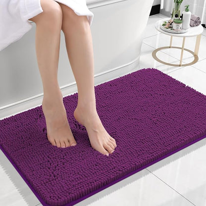 OLANLY Small Bathroom Rugs 24x16, Extra Soft Absorbent Chenille Bath Rugs, Rubber Backing Quick Dry, Machine Washable Bath Mats for Bathroom Floor, Tub and Shower, Home Decor Accessories, Purple