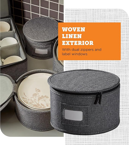 storageLAB China Storage Containers, Hard Shell Case with Felt Dividers for Charger Plates, and Dishes, Ideal for Kitchen Organization, Moving Supplies, and Fine China Storage - 5-Piece Set, Gray