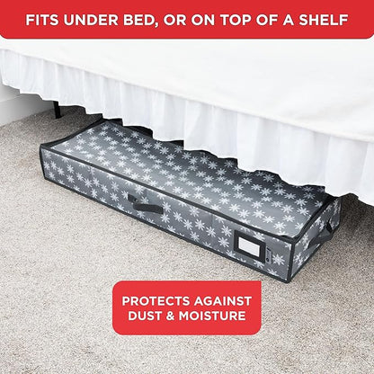 HOLDN’ STORAGE Premium Wrapping Paper Storage Container - Durable 600D Tear-Proof, Fits 27 Rolls Gift Wrap, Extra Pockets for Ribbons & Bows, Underbed Storage - Ideal for Holiday Christmas, Grey/White Snowflakes