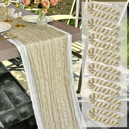 8 Pack Champagne Cheesecloth Table Runner 22 x 108 inch Cream Gauze Cheese Cloth Table Runner Bulk for Rustic Wedding Baby Shower Birthday Party Boho Table Decor