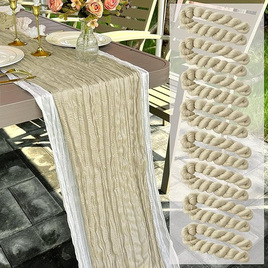 8 Pack Champagne Cheesecloth Table Runner 22 x 108 inch Cream Gauze Cheese Cloth Table Runner Bulk for Rustic Wedding Baby Shower Birthday Party Boho Table Decor