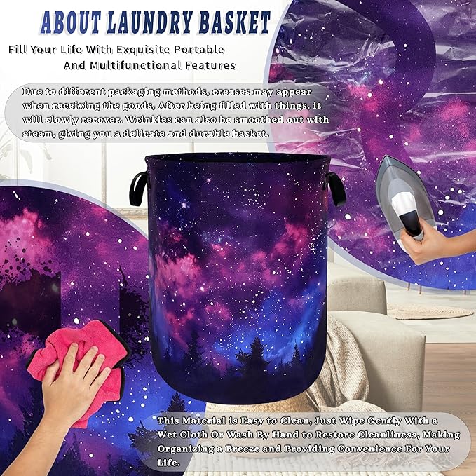 Personalize Galaxy Laundry Basket Oxford Cloth Foldable Forest Starry Sky Laundry Hamper With Handle Clothes Storage Organizer Basket 18.9x16.5 Inch Laundry Bag For Laundry Room/Bedroom/Bathroom