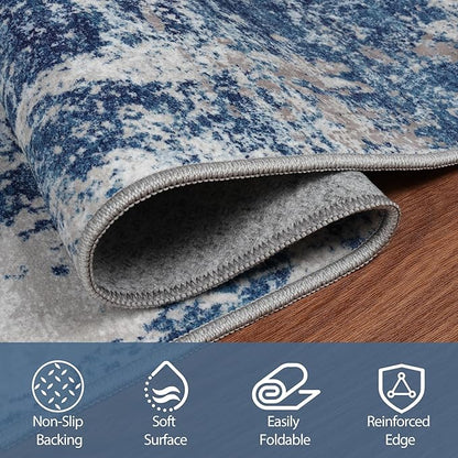 5x7 Area Rugs for Living Room Rug Washable: Abstract Rug for Dining Room Bedroom Carpet Non Slip 5 by 7 Indoor Modern Nursery Home Office Blue Grey White
