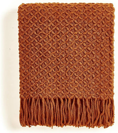 CREVENT Farmhouse Boho Knitted Throw Blanket for Couch Sofa Chair Bed Home Decoration, Soft Warm Cozy Light Weight for Spring Summer Fall (60''X80'' Caramel/Rust Burnt Orange)