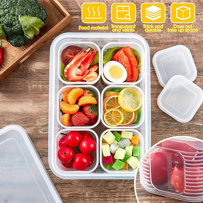 Rtteri 2 Sets Fridge Organizer Divided Serving Tray with Lid Yakumi Pans Seasoning Condiment Container Stackable Refrigerator Organizer with Airtight Lids No Bpa for Veggies, Fruit, Herbs, Spices