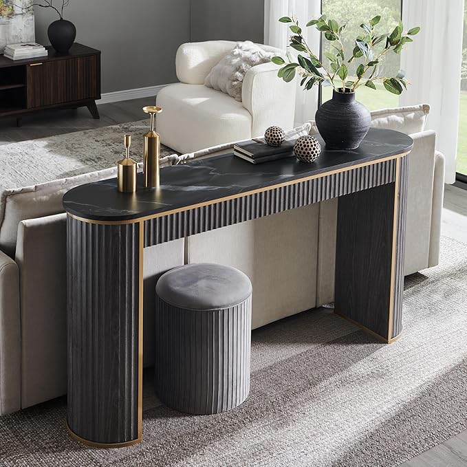 OKD Modern Fluted Console Table, 63" Long Narrow Entryway & Sofa Tables for Hallway, Tall Accent Table Behind Couch for Foyer Living Room, Dark Alder