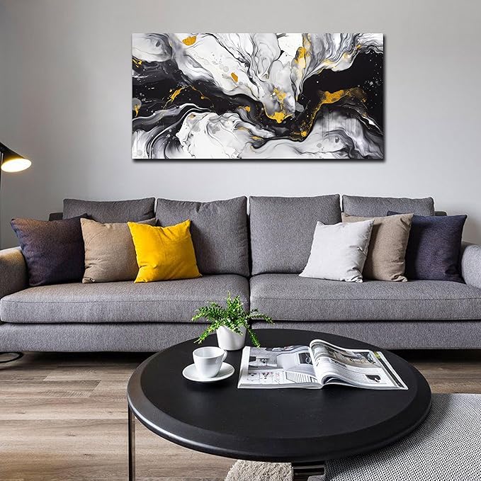 Alsingbago Large Abstract Canvas Wall Art for Living Room Bedroom Black and White Picture Ink and Wash Style Prints for Home Office Decoration Size 20x40 Ready to Hang