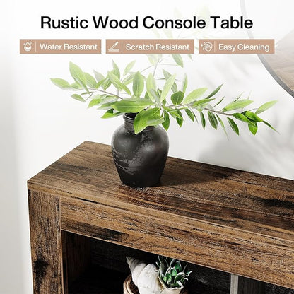 Tribesigns 63-Inch Long Console Table, Rustic Wood Entryway Table with 6 Storage Cubes, Industrial Narrow Sofa Table Behind Couch Table for Living Room, Hallway