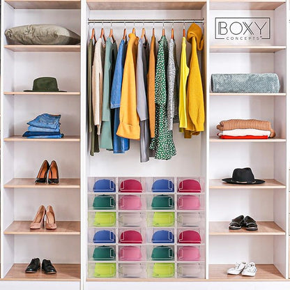 Boxy Concepts Plastic Hat Organizer - 6-Pack, 13" x 5.5" x 9" - Easy Assembly Hat Organizer for Wall - Stackable Transparent Baseball Cap Storage - Space-Saving Cap Holder for Closet