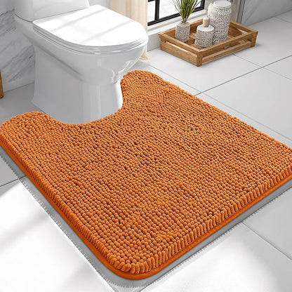 OLANLY Toilet Rugs U-Shaped 24x24, Extra Soft Absorbent Chenille Contour Bathroom Rugs for Toilet, Dry Quickly, Machine Washable, Non-Slip Bath Mat, Clay