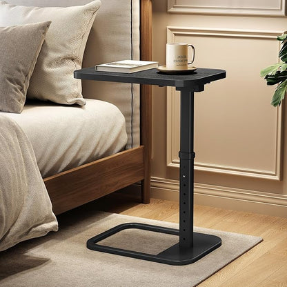 Kitstorack TV Tray Table, Adjustable Height & Rounded Metal Corners, Snack Table for Couch, Sofa, Bed, Chair, Living Room, C Shaped End Side Table for Eating, Dinner or Laptop, Small Spaces, Black