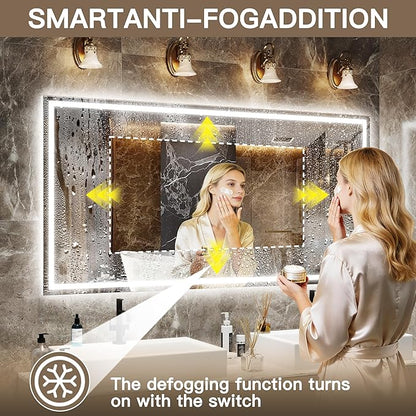 FENNIO Full Length Mirror with Lights, 70" x 32" LED Full Body Mirror, Free Standing Lighted Floor Mirror, Wall Mounted Hanging Mirror with Lights for Bedroom, Salon, Tempered Glass（White）