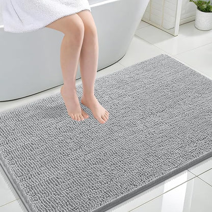 OLANLY Large Bathroom Rugs 44x32, Extra Soft Absorbent Chenille Bath Rugs, Rubber Backing Quick Dry, Machine Washable Bath Mats for Bathroom Floor, Tub and Shower, Home Decor Accessories, Light Grey