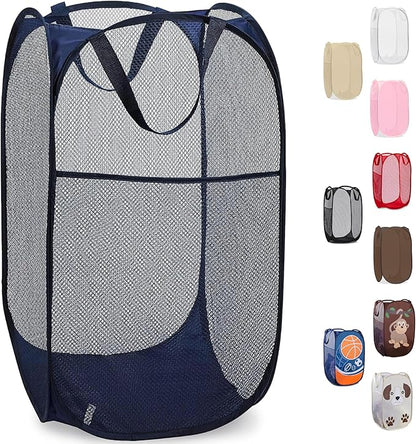 Handy Laundry Collapsible Mesh Foldable Hamper 14" x 14' x 24" Navy Blue