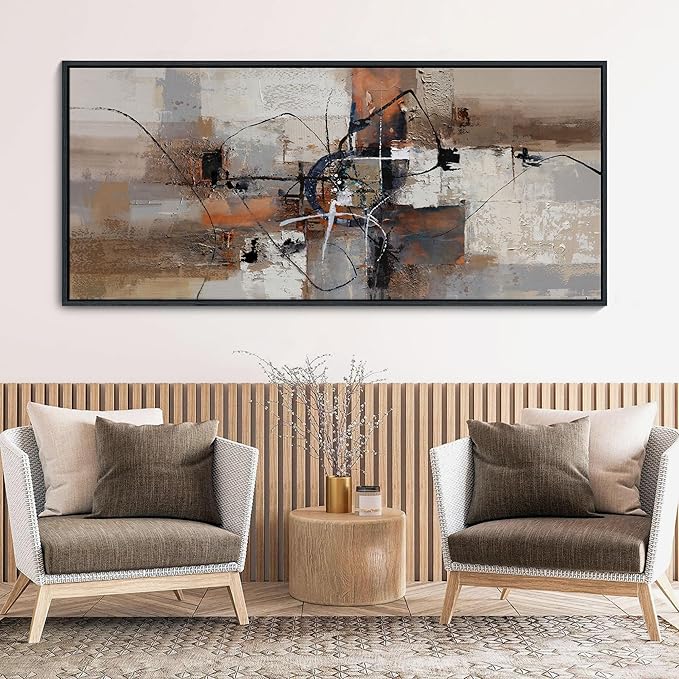 YDYSUNE Abstract Painting Wall Art Textured Picture for Living Room Orange Home Bedroom Decoration Modern Framed Extra Large Artwork Decor 70x31IN Brown Gray Wall Decoration