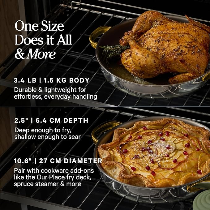 Our Place Titanium Always Pan Pro | 10.6" PFAS-Free Nonstick Frying Pan with Spatula | Chef-Grade Tri-Ply Stainless Steel & Aluminum Build | Induction & Oven-Safe up to 750°F | Gold