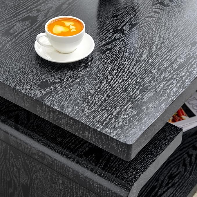 43.5" Coffee Table, 3-Tier Modern Center Table with Storage, Large Wood Coffee Table for Living Room, Office, Apartment (Black)