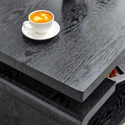 43.5" Coffee Table, 3-Tier Modern Center Table with Storage, Large Wood Coffee Table for Living Room, Office, Apartment (Black)