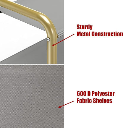 Simple Houseware Coat Rack with Storage Shelf, Freestanding Hall Tree with Hooks for Entryway, Bedroom, Office, Black Metal Clothes Hanger Stand for Coats, Hats, Jackets, Bags - Champagne Gold
