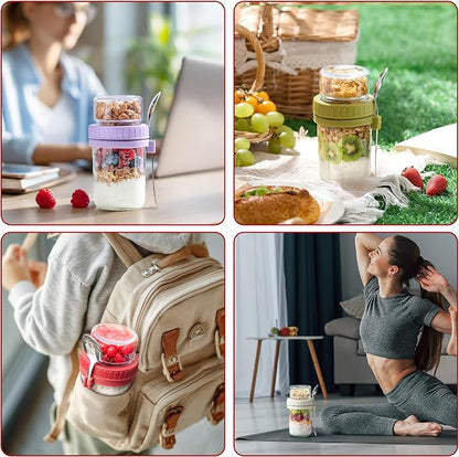 Danmu 2 Pack Overnight Oats Containers with Lids 21 oz (16+5),Dual-Layer Yogurt Parfait Cups with Lids,Meal Prep Containers Glass for Snack,Overnight Oats,Yogurt,Parfait,Salad Dishwasher Safe