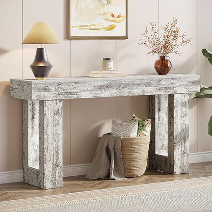 Tribesigns 63-Inch Long Console Table, Wooden Rectangular Sofa Table Behind The Couch, Farmhouse Entryway Table for Entrance, Hallway, Living Room (Distressed White)